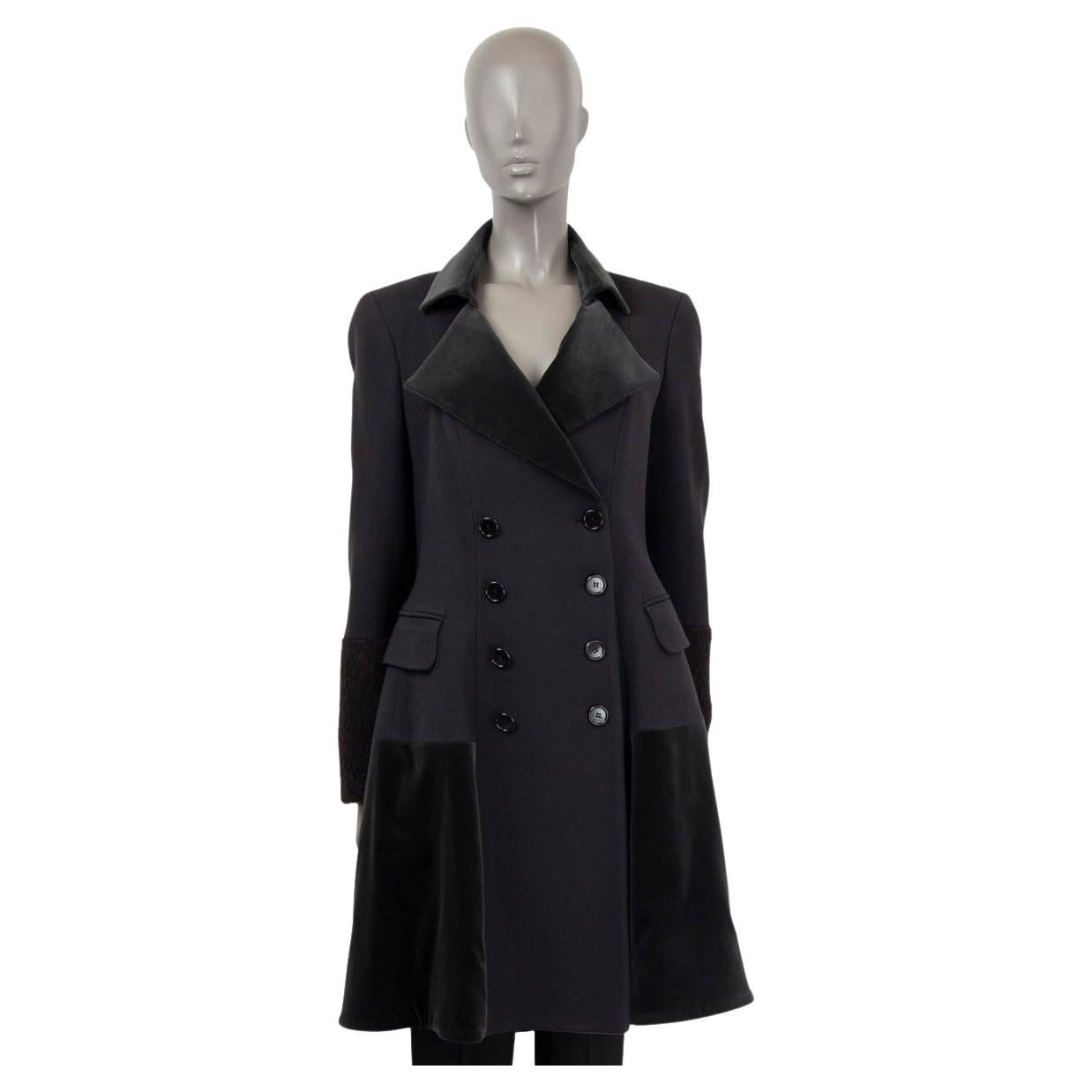 ETRO black wool VELVET PANELED Double Breasted Coat Jacket 44 L For Sale