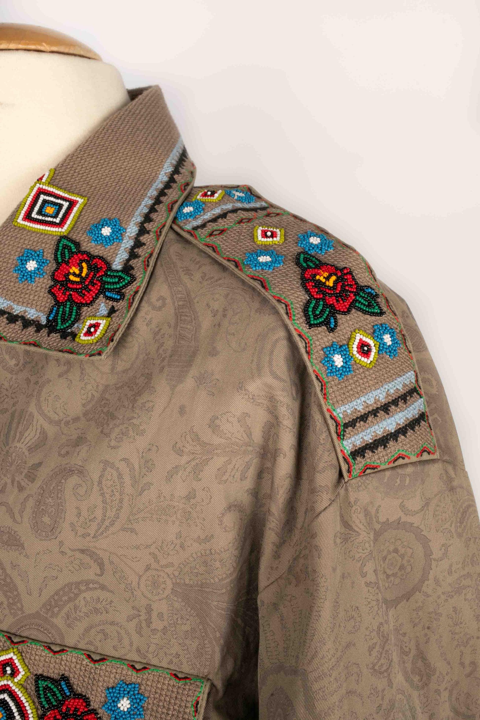Etro Blended Cotton Jacket Embroidered with Pearls For Sale 2