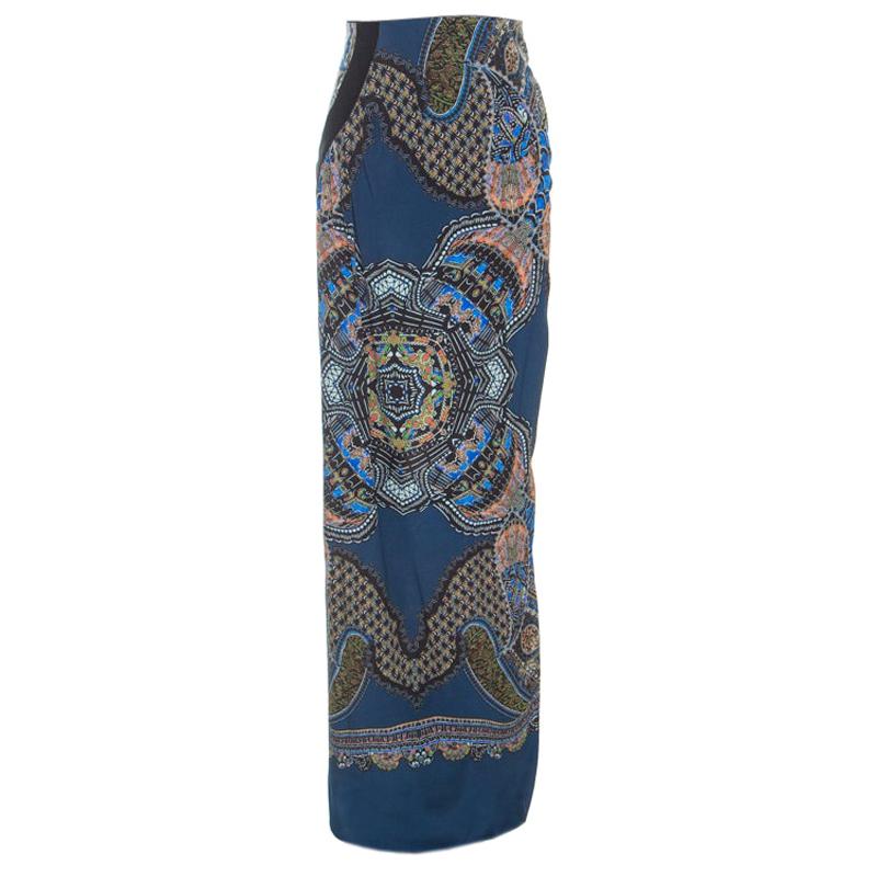 Etro Blue Abstract Print Silk Maxi Skirt M