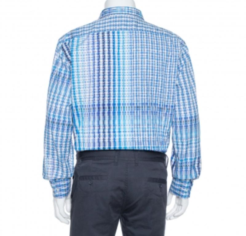 Etro Blue Basket Weave Pattern Cotton Button Front Shirt 4XL In Good Condition For Sale In Dubai, Al Qouz 2