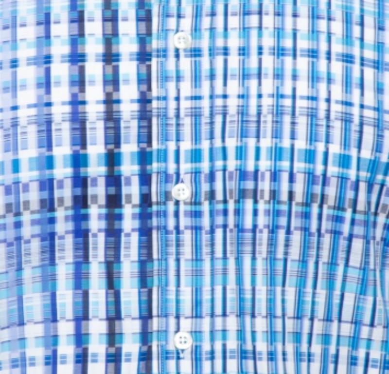 Men's Etro Blue Basket Weave Pattern Cotton Button Front Shirt 4XL For Sale