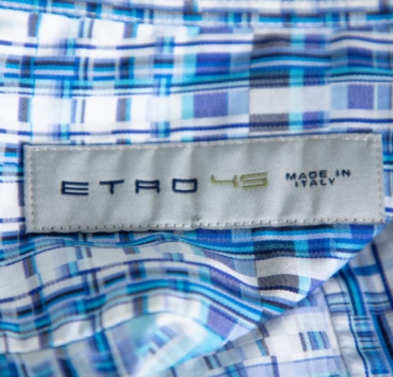 Etro Blue Basket Weave Pattern Cotton Button Front Shirt 4XL For Sale 1