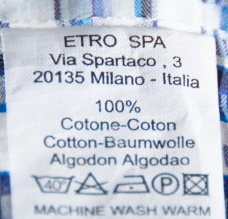 Etro Blue Basket Weave Pattern Cotton Button Front Shirt 4XL For Sale 2