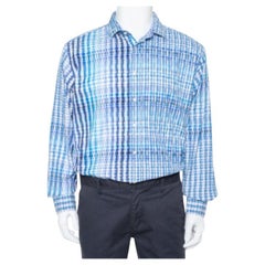 Etro Blue Basket Weave Pattern Cotton Button Front Shirt 4XL