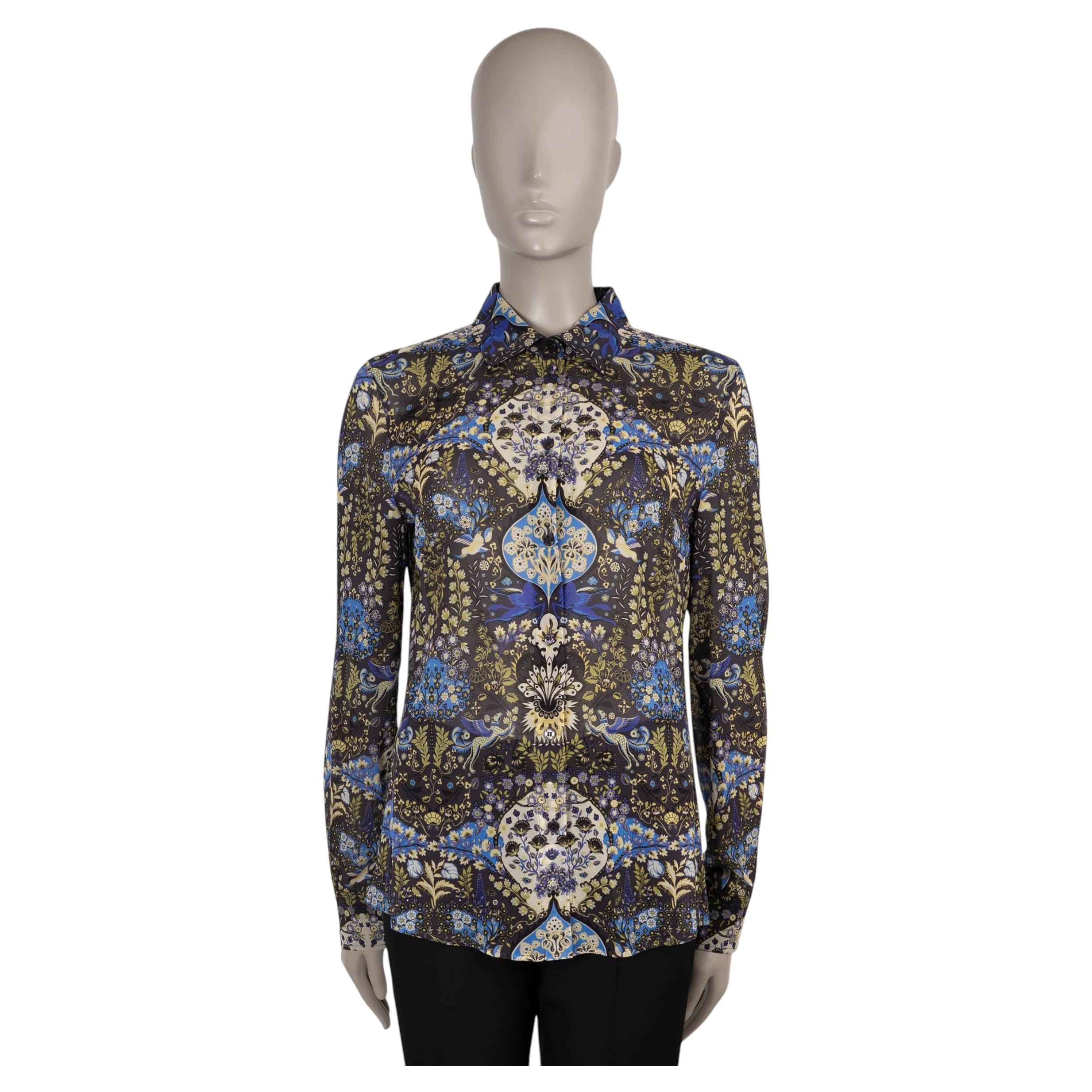 ETRO blue & black silk 2022 ARABESQUE Button-Up Shirt 42 M For Sale
