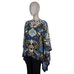 ETRO blue & black silk 2022 ARABESQUE PONCHO Blouse Shirt OS