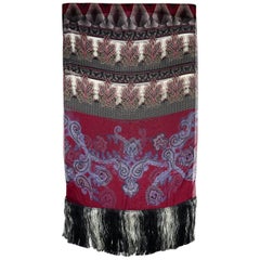Etro Blue/Burgundy Silk Paisley Scarf W/ Fringe