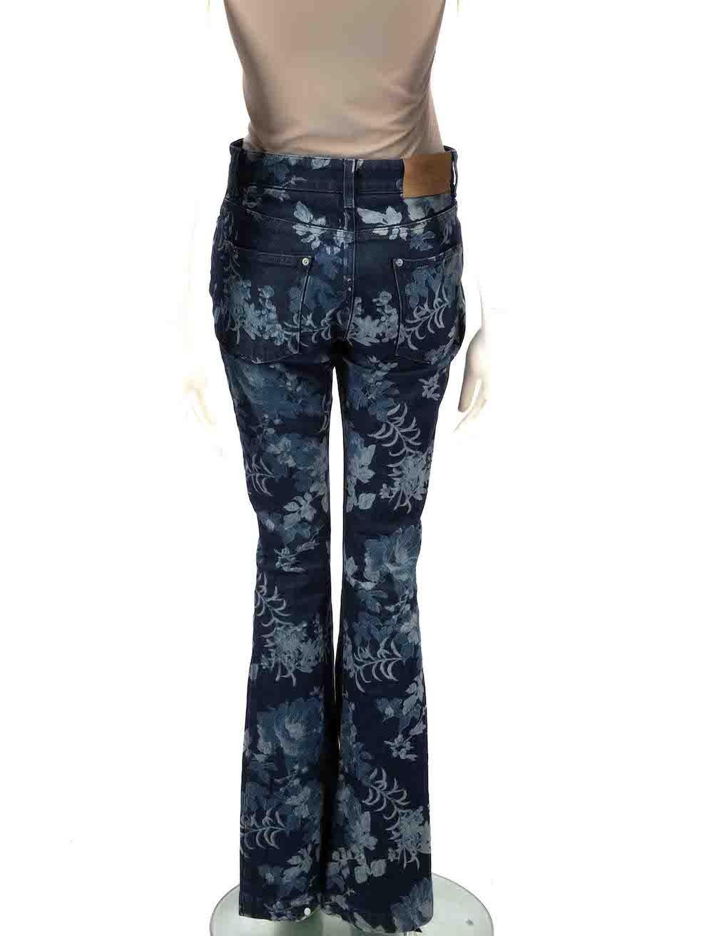 Etro Blue Denim Floral Pattern Flared Jeans Size M In Good Condition For Sale In London, GB