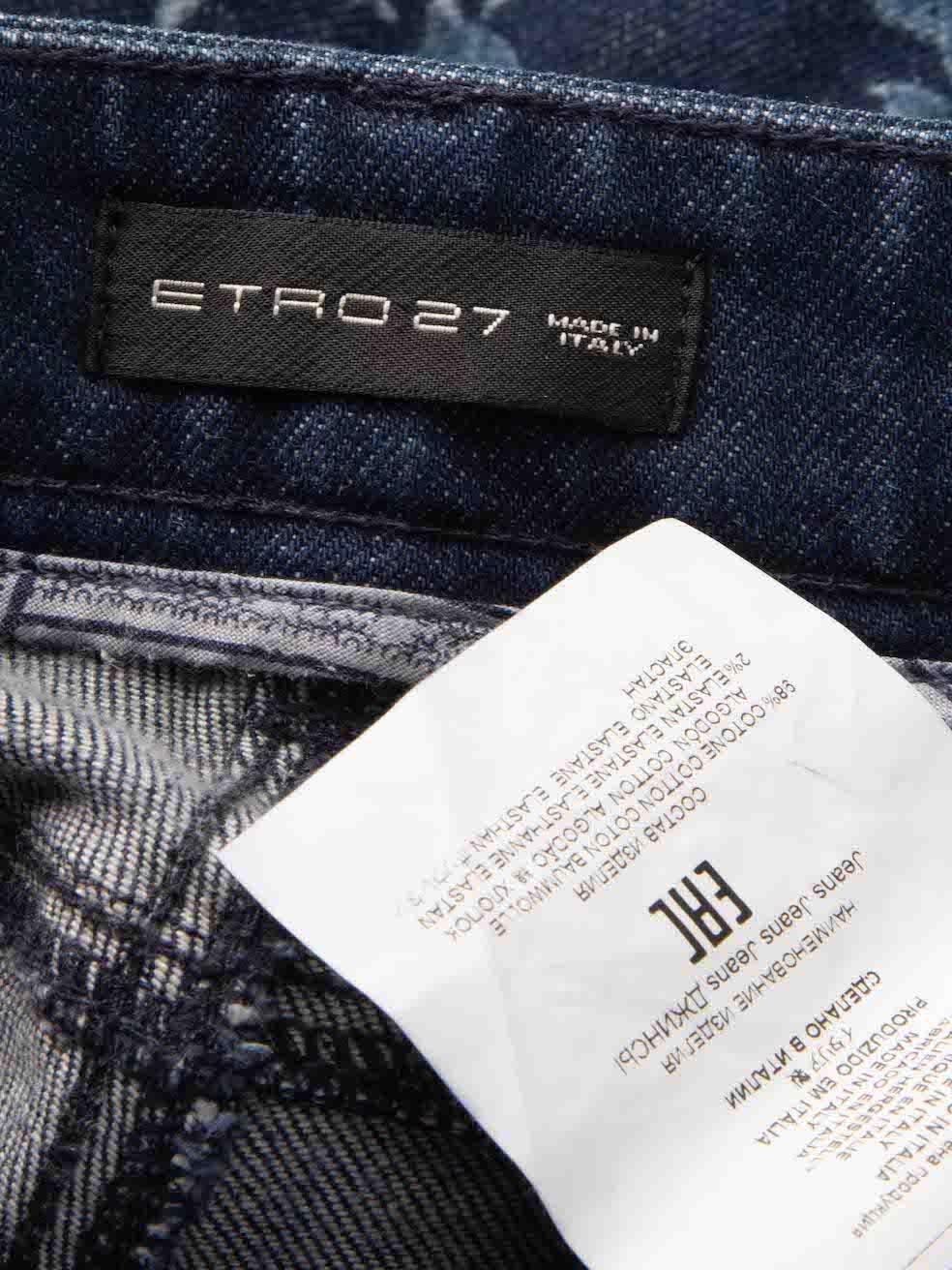 Etro Blue Denim Floral Pattern Flared Jeans Size M For Sale 2