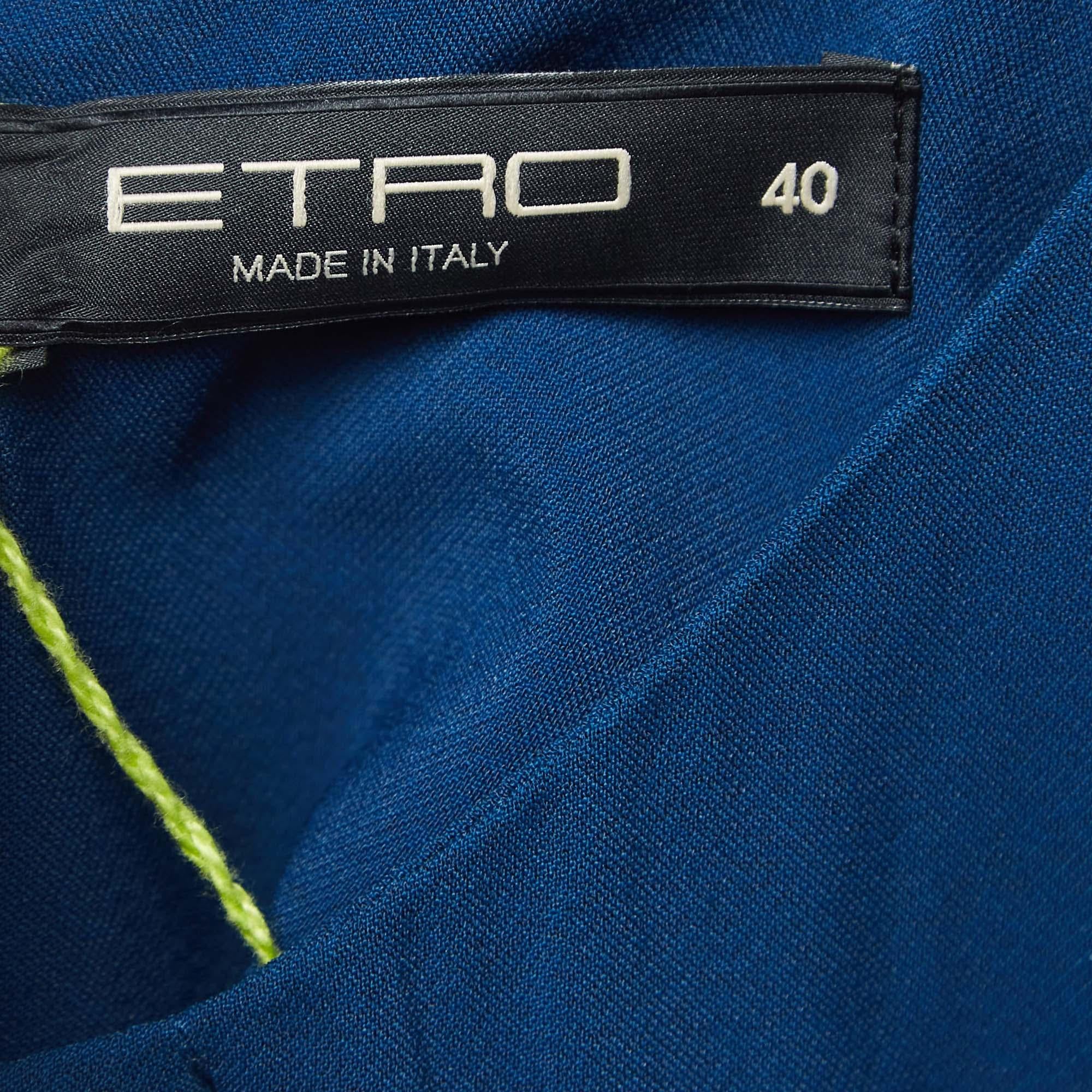 Etro Blaues ärmelloses Hemdkleid mit Verzierungen S Damen im Angebot