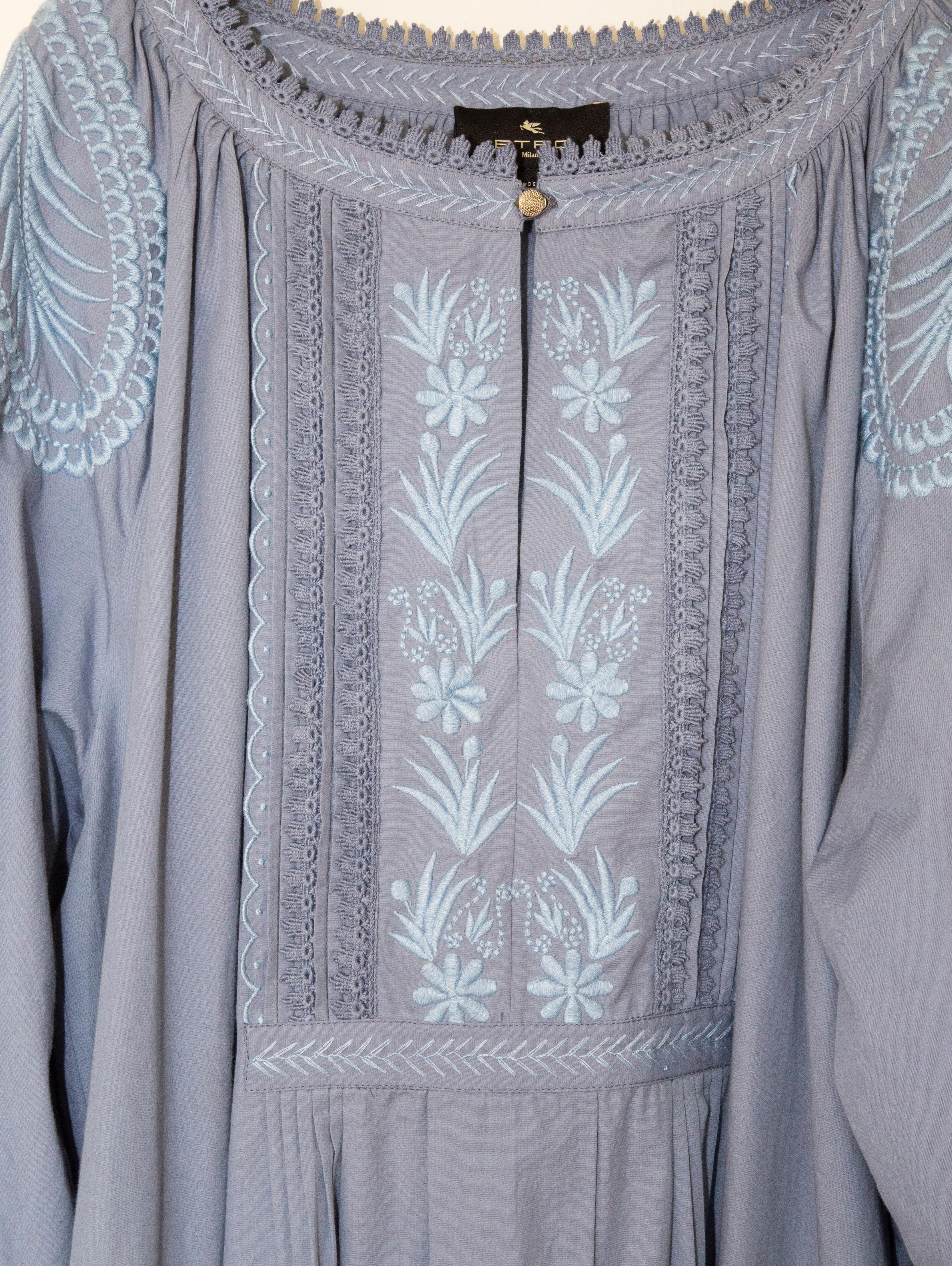 Gris ETRO Robe en coton incrusté bleu Taille IT 44 en vente