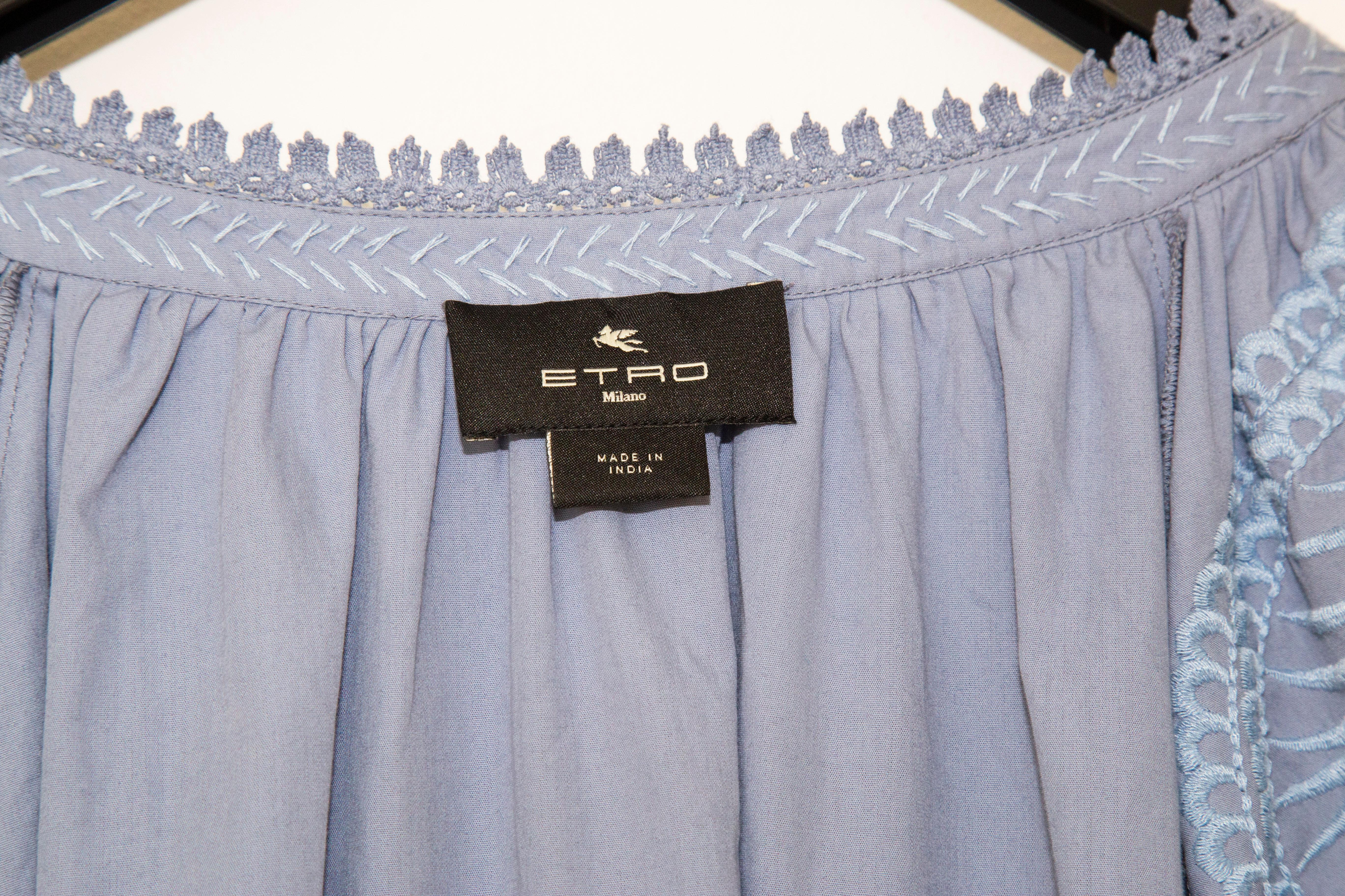 ETRO Robe en coton incrusté bleu Taille IT 44 en vente 2