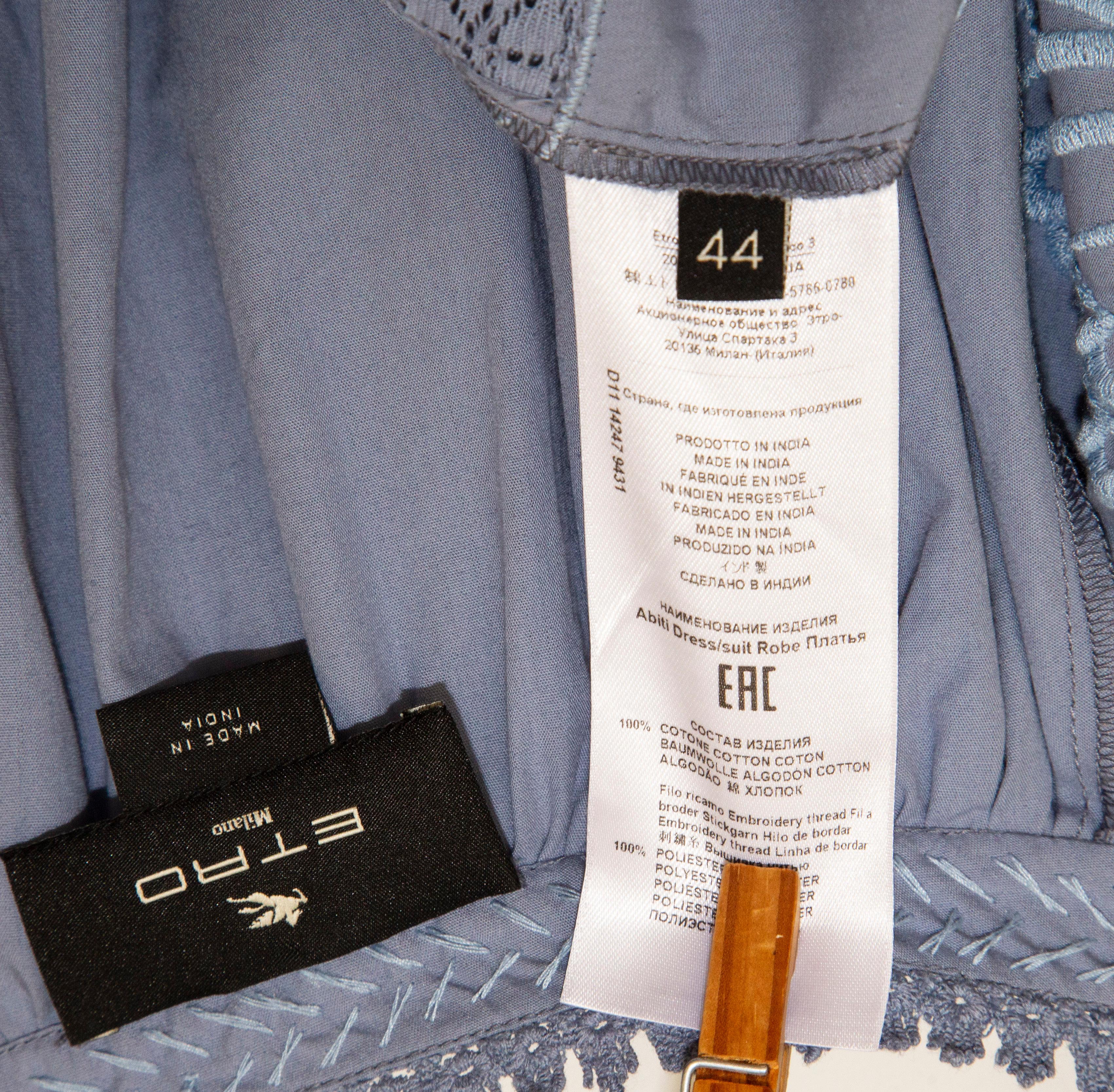 ETRO Robe en coton incrusté bleu Taille IT 44 en vente 3