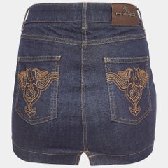 Etro Blauer bestickter Denim-Minirock S