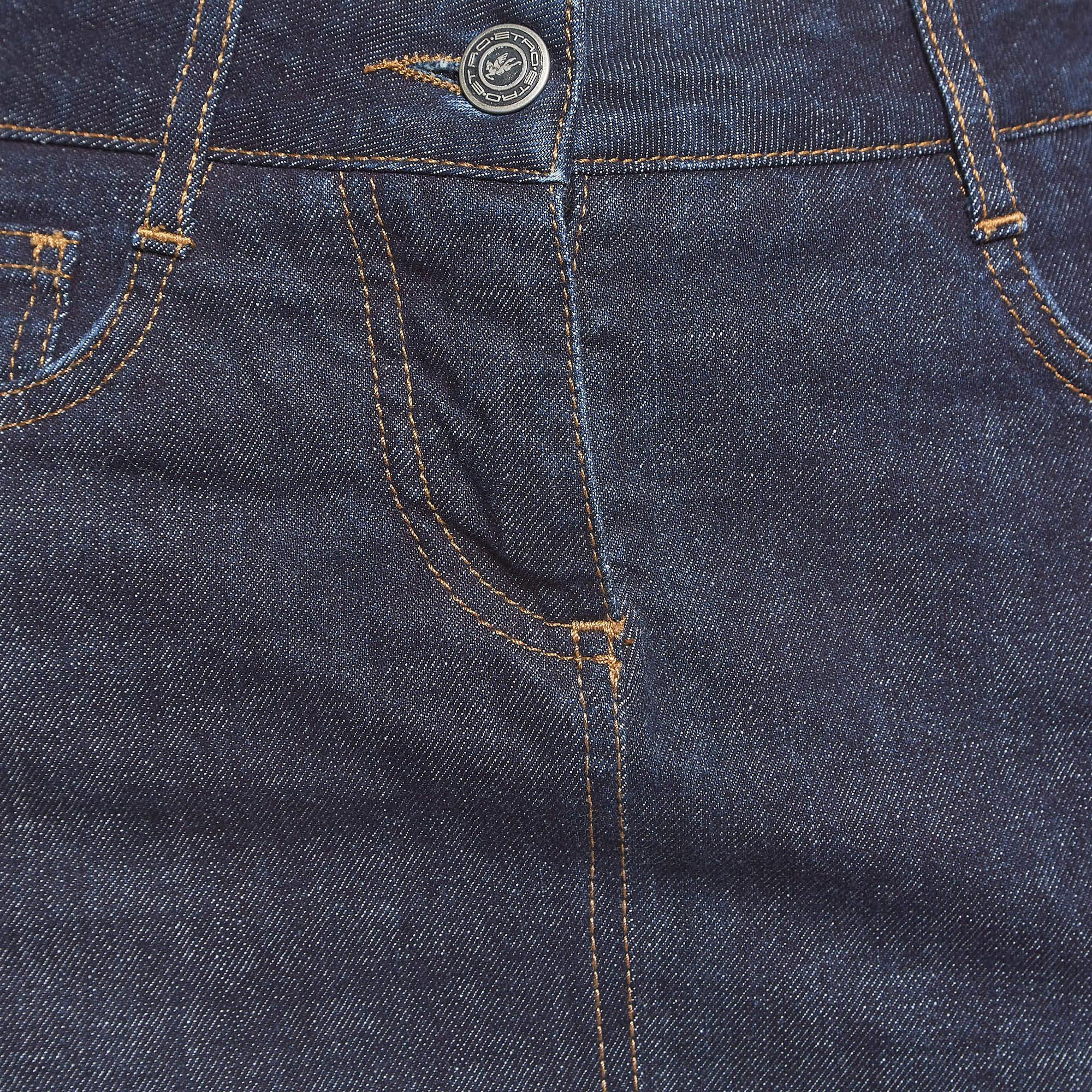 Black Etro Blue Embroidered Denim Mini Skirt S For Sale