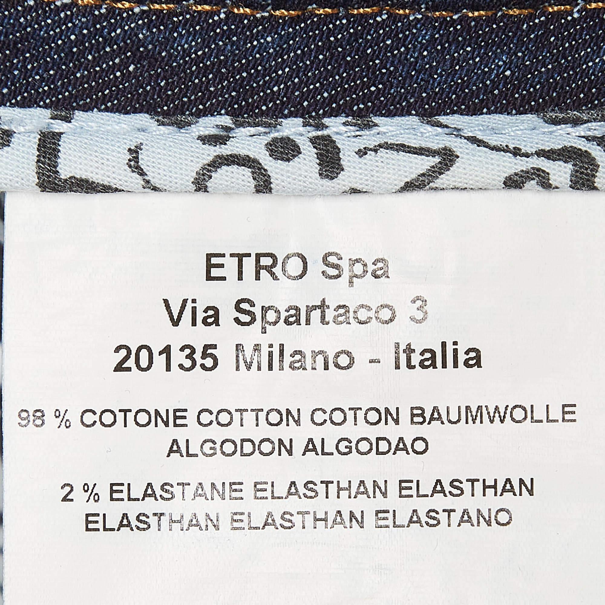 Etro Blue Embroidered Denim Mini Skirt S In Good Condition For Sale In Dubai, Al Qouz 2