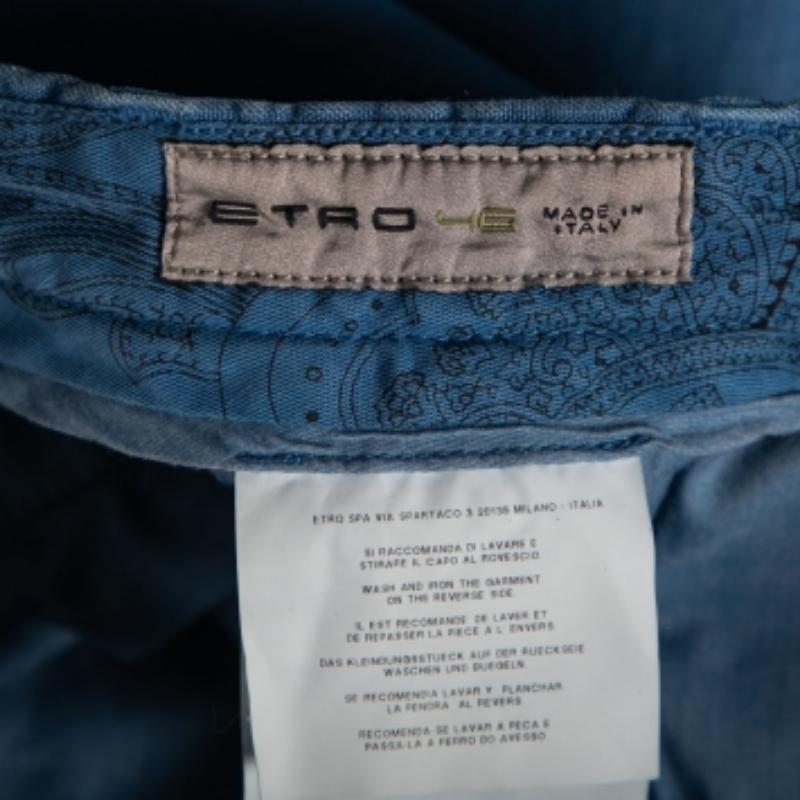 Men's Etro Blue Linen Tapered Pants S For Sale