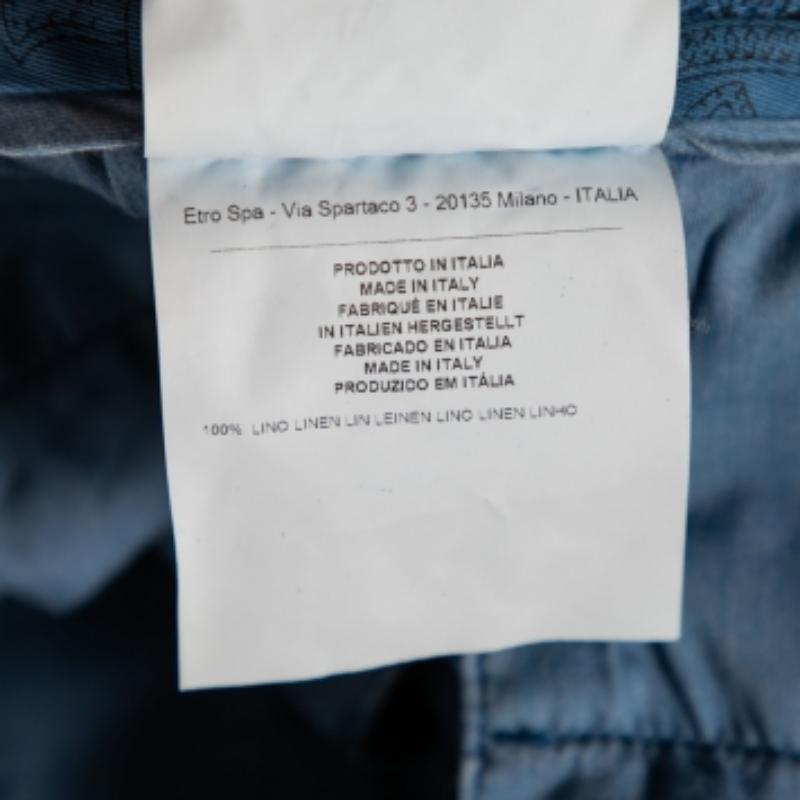Etro Blue Linen Tapered Pants S For Sale 2