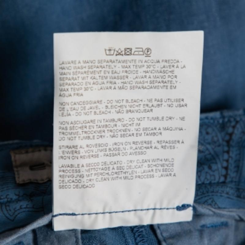 Etro Blue Linen Tapered Pants S For Sale 3