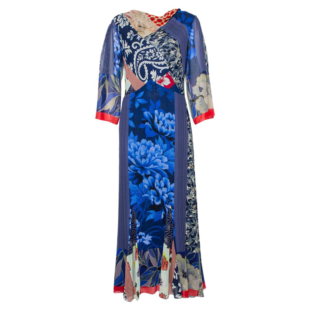 Etro Blue Multiprinted Silk Maxi Dress M
