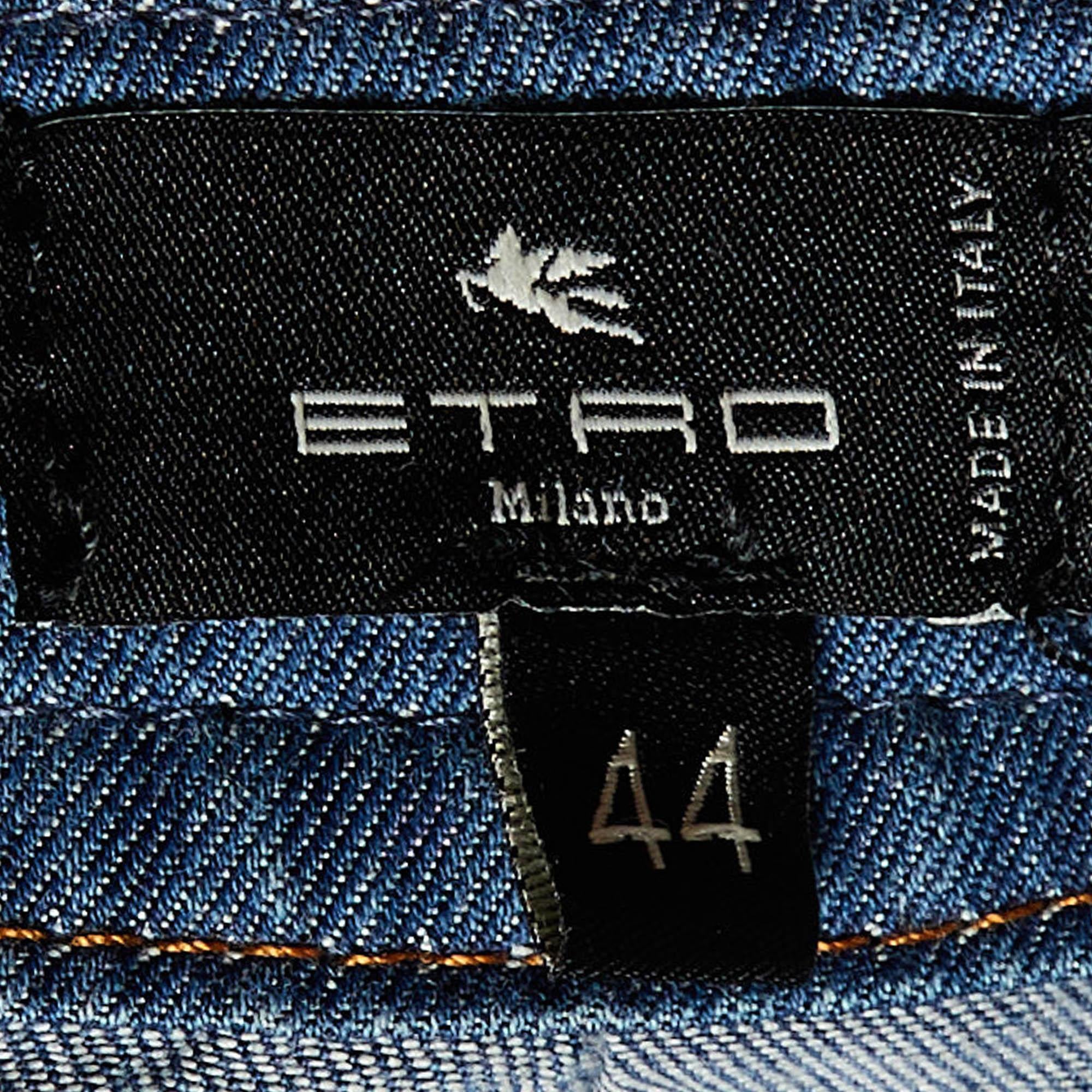 Women's Etro Blue Orion Print Denim Lace-Up Tunic M For Sale