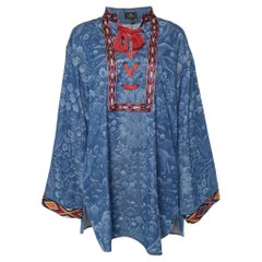 Etro Blue Orion Print Denim Lace-Up Tunic M