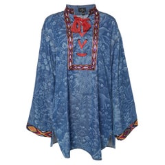 Etro Blue Orion Print Denim Lace-Up Tunic M
