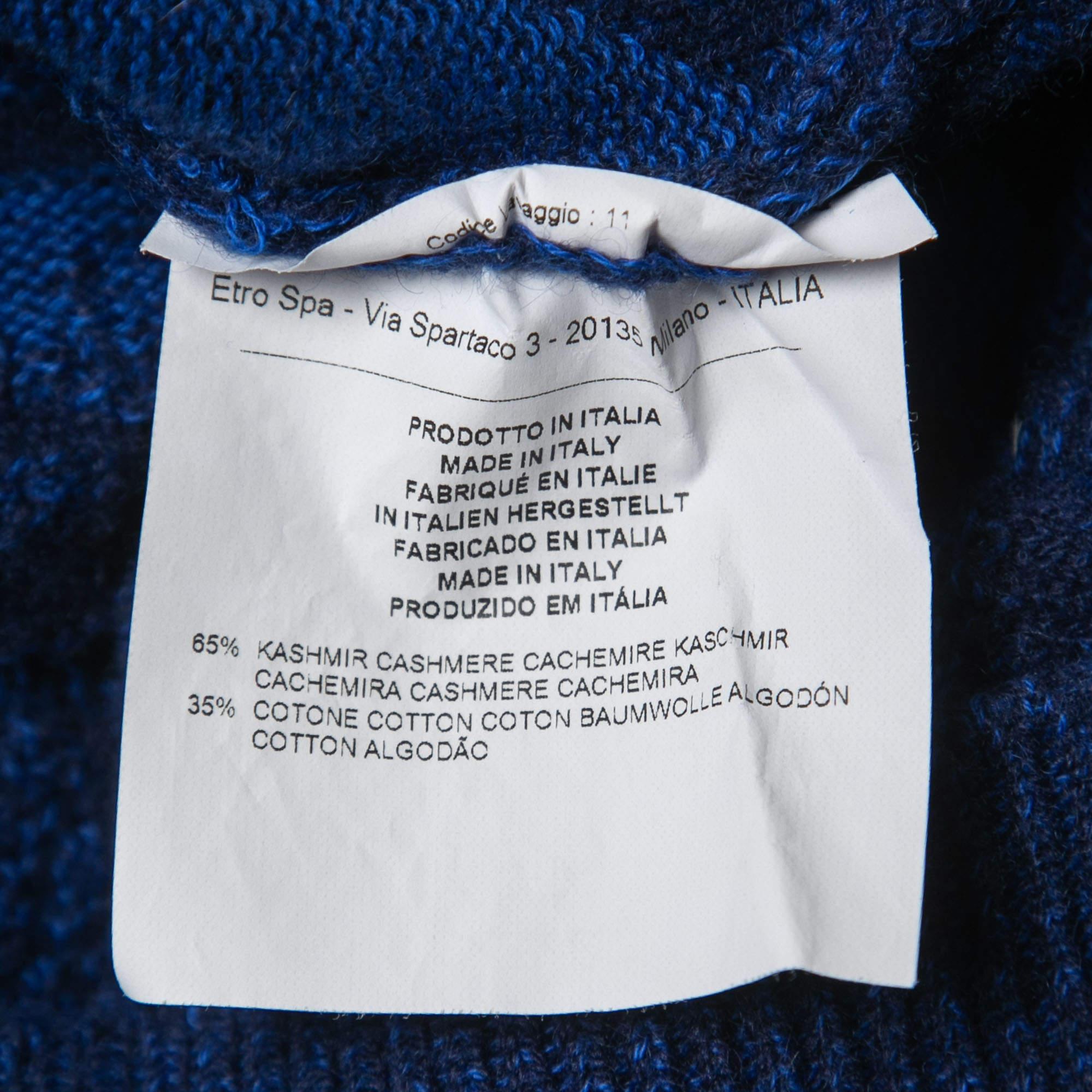 Etro Blue Paisley Cashmere Knit Crew Neck Sweater 2XL 1