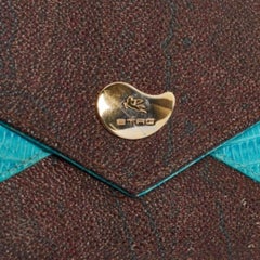 Etro Blue Paisley Coated Canvas and Lizard Leather Trifold Continental Wallet