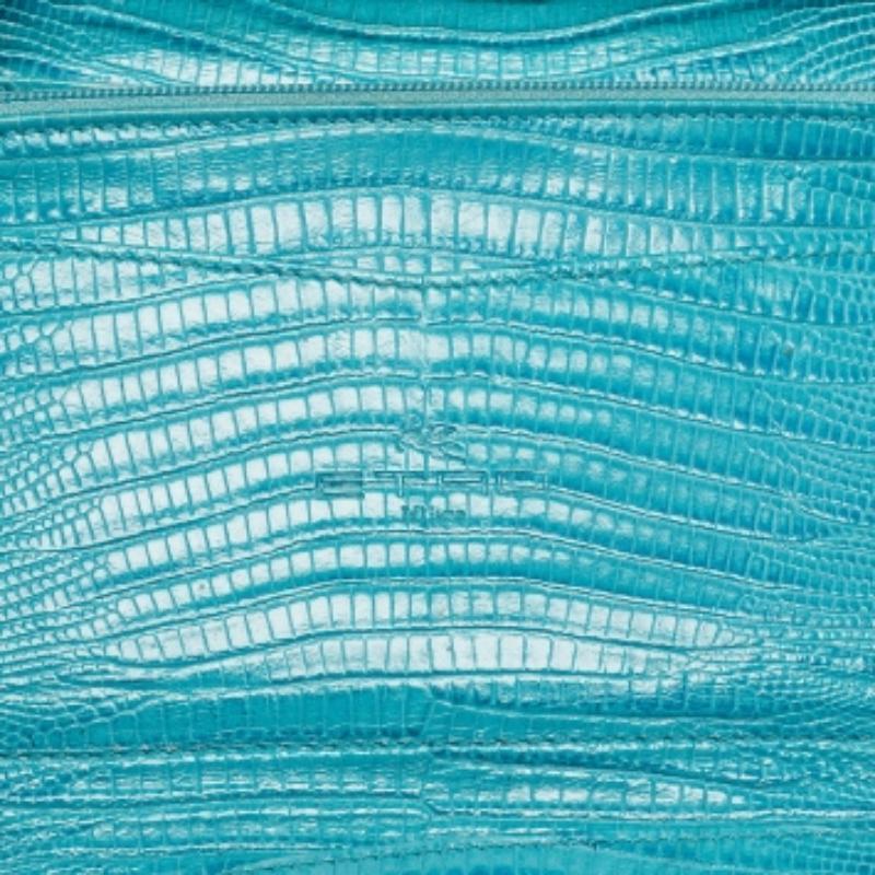 Etro Blaue Paisley-Börse aus beschichtetem Canvas und Eidechsenleder Trifold Continental Wallet im Angebot 5