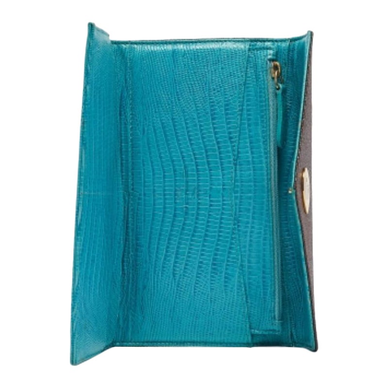 Etro Cartera Continental Trifold de Lona Recubierta de Paisley Azul y Piel de Lagarto