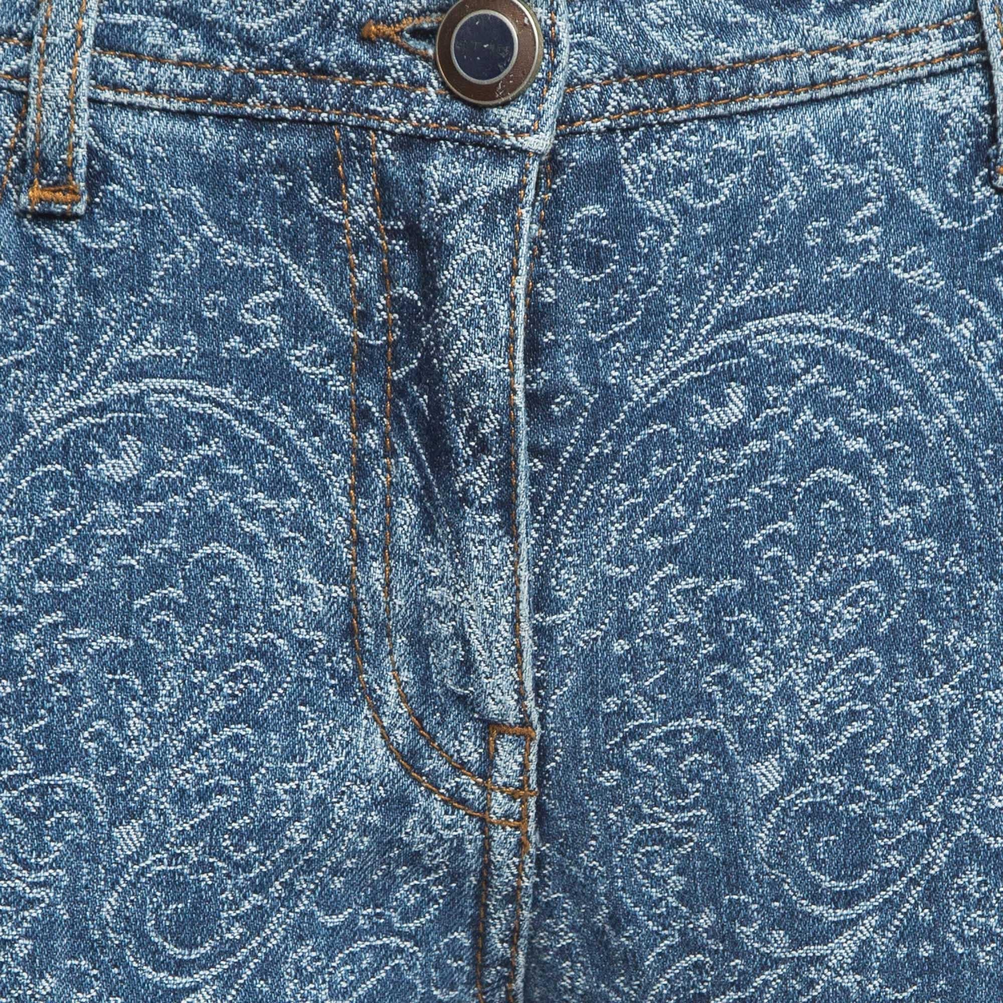 Etro Blue Paisley Jacquard Denim Jeans L Waist 31