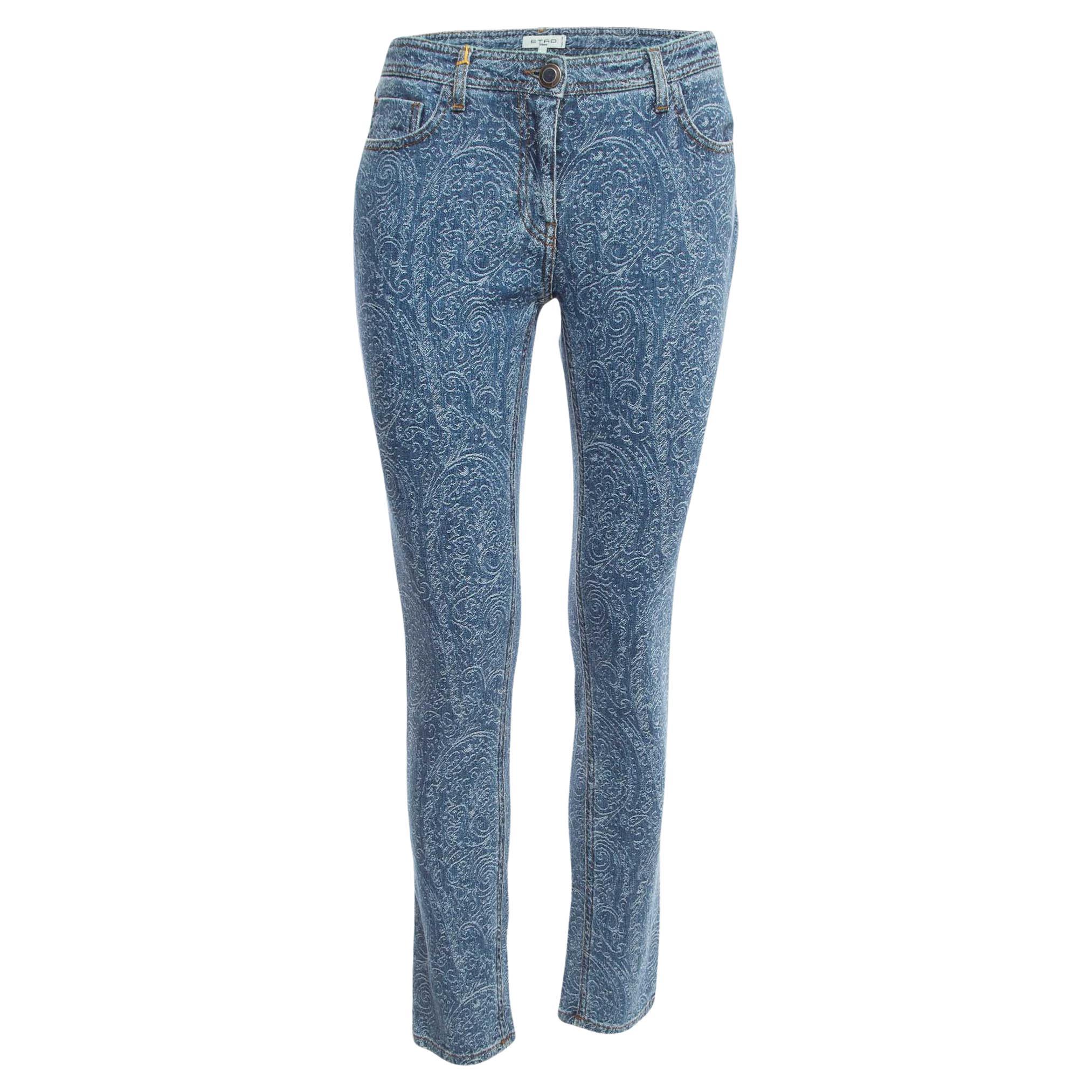 Etro Blue Paisley Jacquard Denim Jeans L Waist 31"