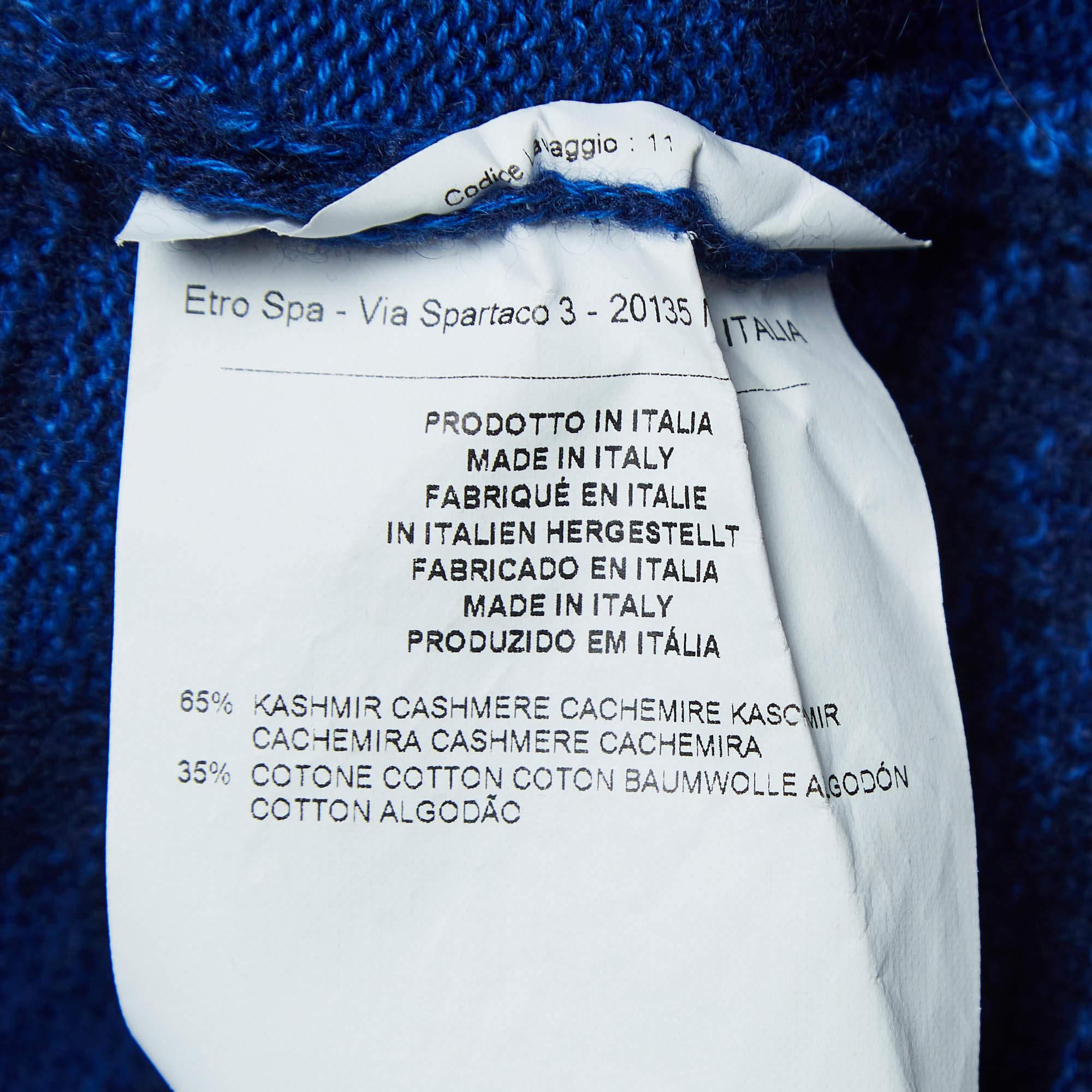 Etro Blue Paisley Knit Crew Neck Sweater XXL For Sale 1