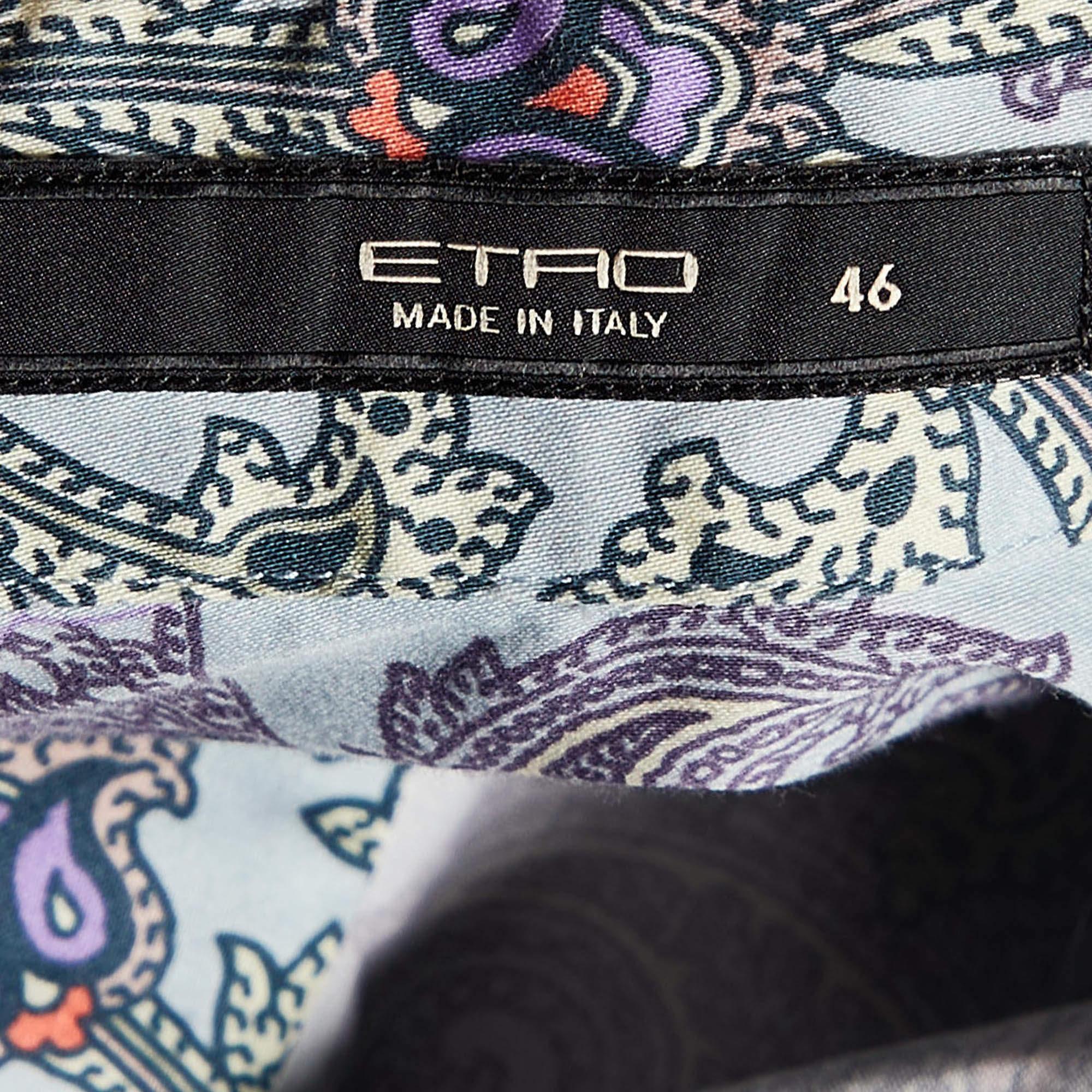 Etro Blue Paisley Print Cotton Buttoned Up Shirt L In Good Condition In Dubai, Al Qouz 2