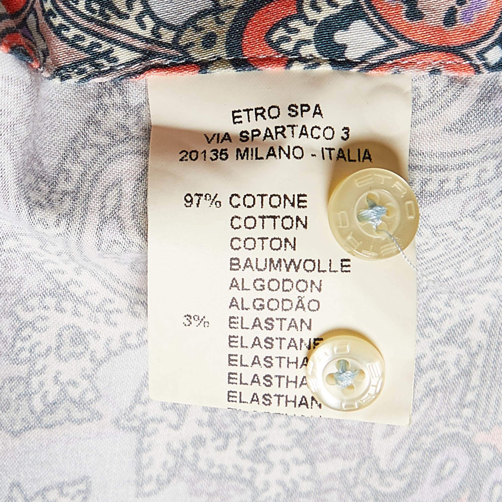 Women's Etro Blue Paisley Print Cotton Buttoned Up Shirt L
