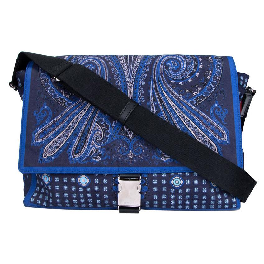 Etro Blue Paisley Print Messenger Bag with Adjustable Shoulder Strap (Unisex)