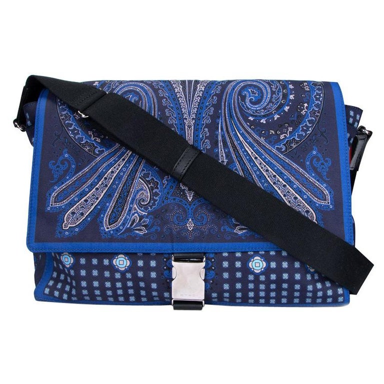 Etro Blue Paisley Print Messenger Bag with Adjustable Shoulder Strap  (Unisex) For Sale at 1stDibs