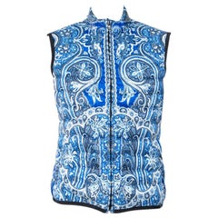 Etro Blue Paisley Print Quilted Puffer Vest M