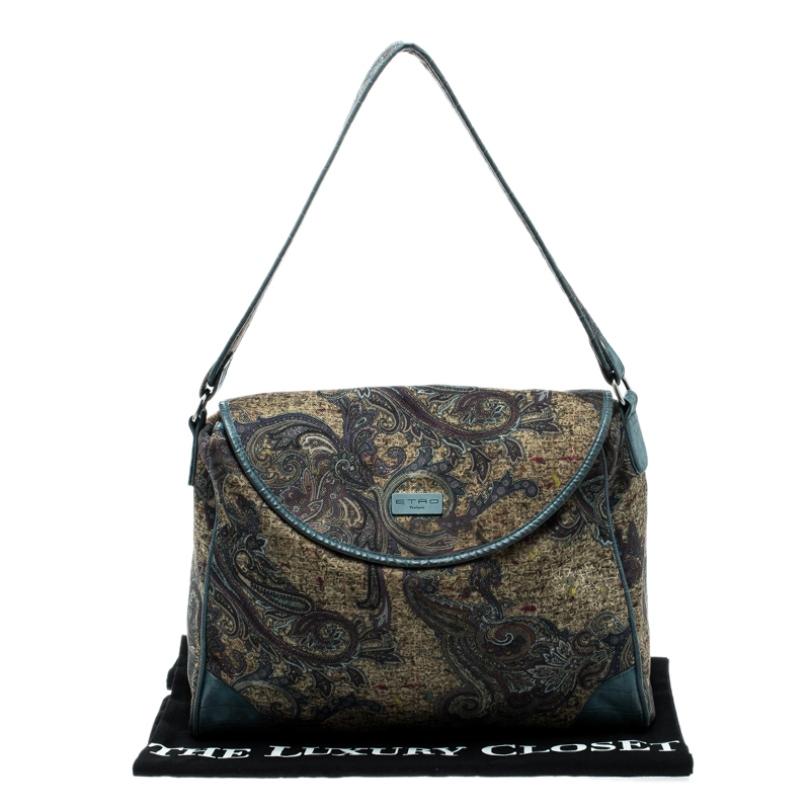 Etro Blue Paisley Printed Canvas Shoulder Bag 5