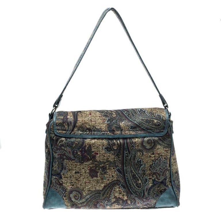 Etro Blue Paisley Printed Canvas Shoulder Bag For Sale at 1stDibs