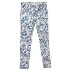 Etro Blue Paisley Printed Denim Skinny Jeans S Waist 26"