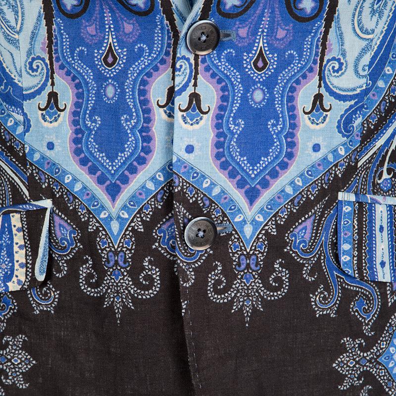 Men's Etro Blue Paisley Printed Linen Minerva Foulard Superleggera Blazer M