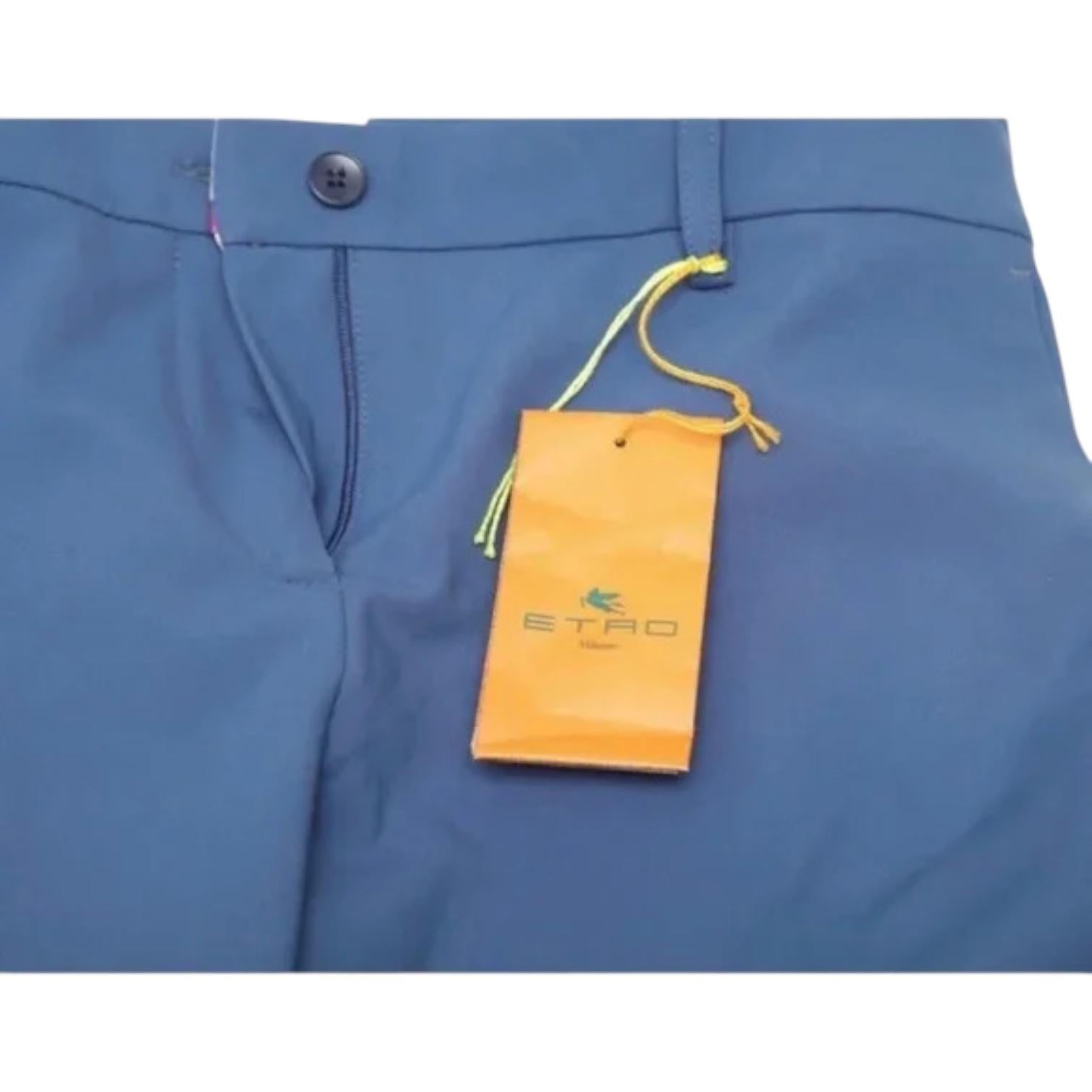 ETRO Blue Pants Trousers Straight Leg Zipper Button Sz 42 NWT For Sale 1