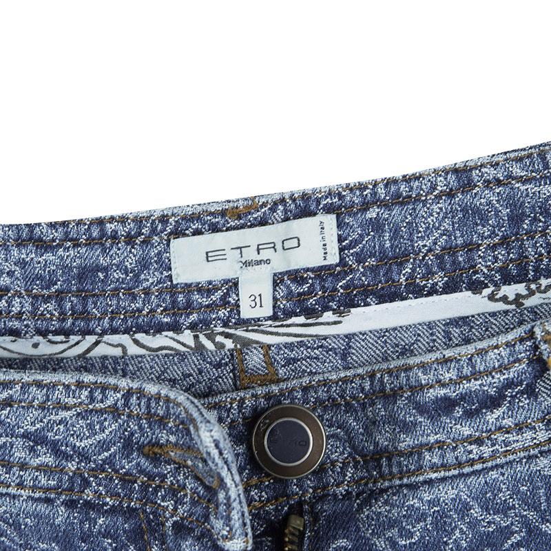 Etro Blue Patterned Denim Slim Fit Jeans L In New Condition In Dubai, Al Qouz 2