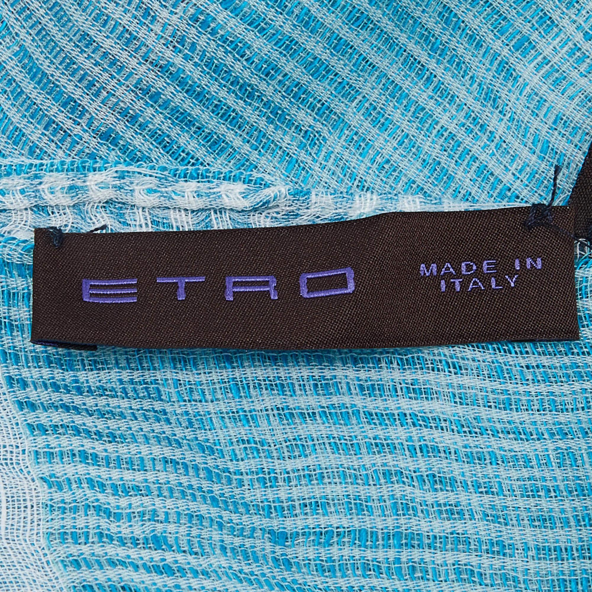 Women's Etro Blue/Pink Linen & Cotton Stole For Sale