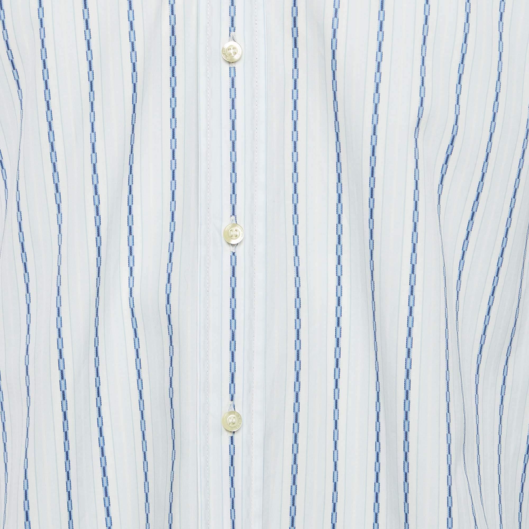 Gray Etro Blue Pinstripe Cotton Long Sleeve Shirt M For Sale