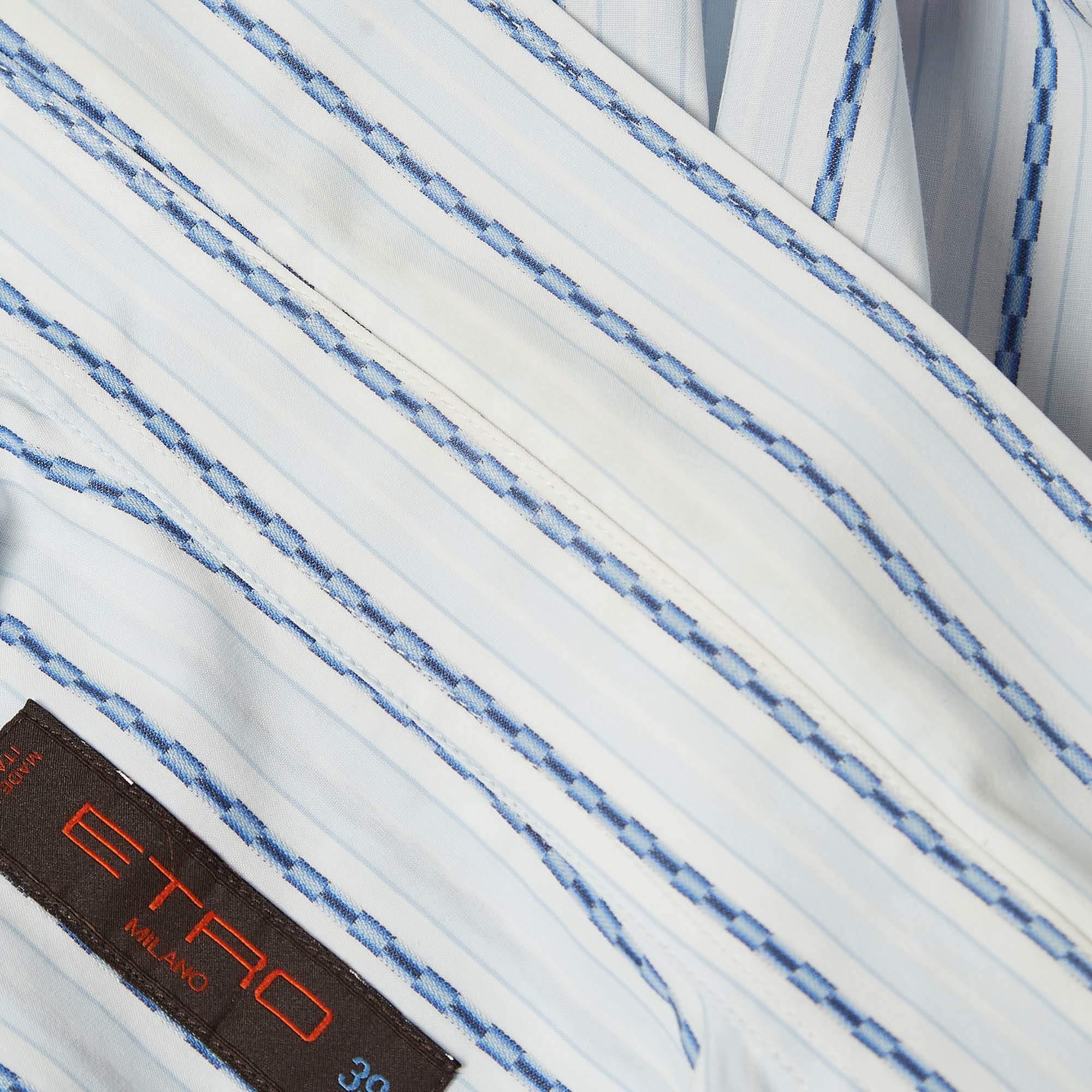 Etro Blue Pinstripe Cotton Long Sleeve Shirt M In Good Condition For Sale In Dubai, Al Qouz 2
