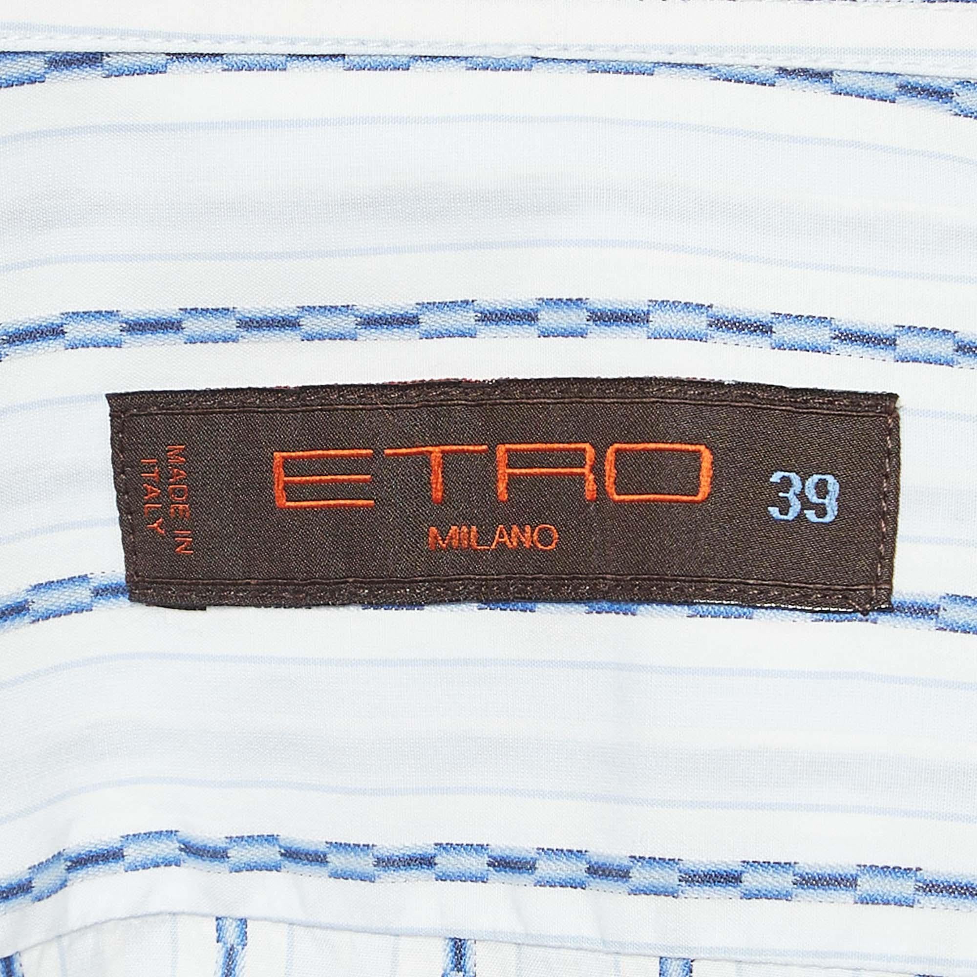 Men's Etro Blue Pinstripe Cotton Long Sleeve Shirt M For Sale