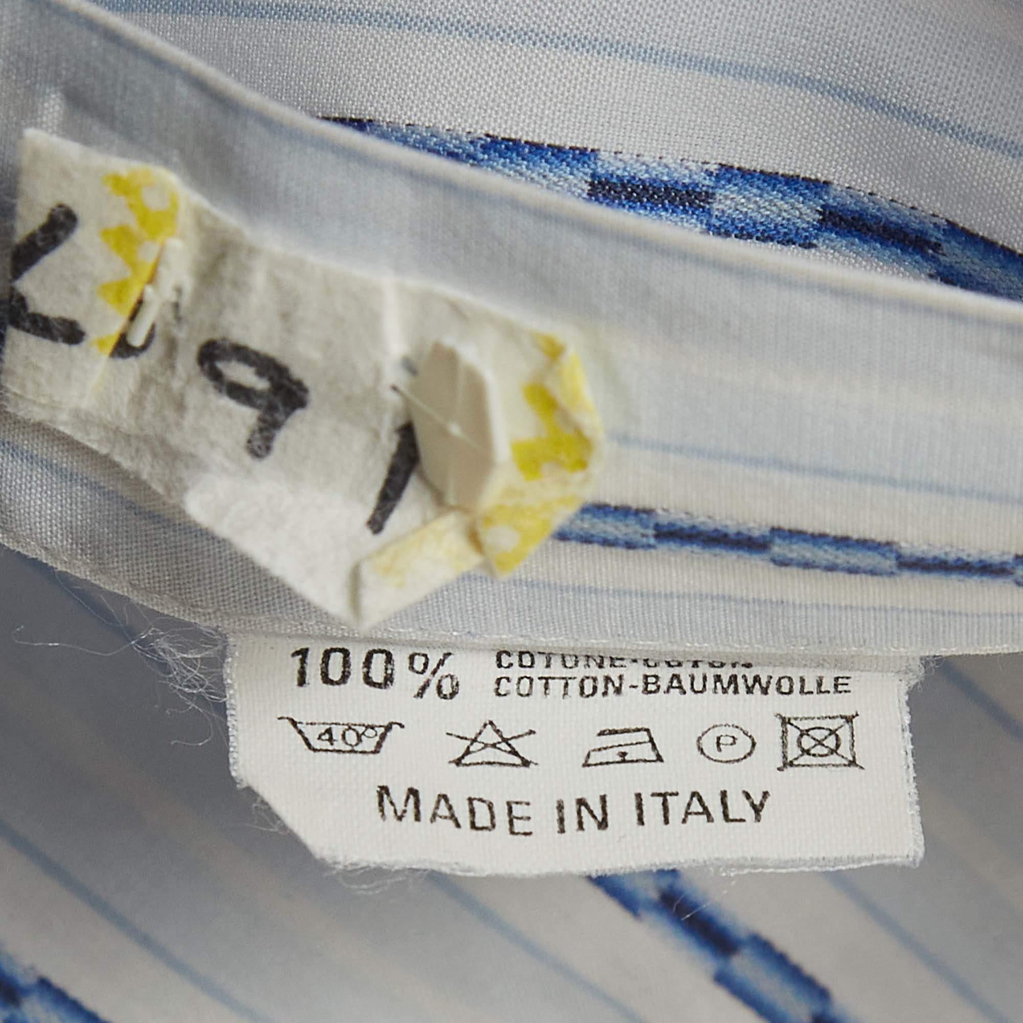 Etro Blue Pinstripe Cotton Long Sleeve Shirt M For Sale 1